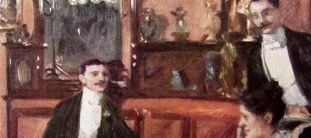 Detail des in der Datenbank Lost Art gelisteten Gemäldes „Dame mit zwei Herren nach dem Diner“ von Lovis Corinth