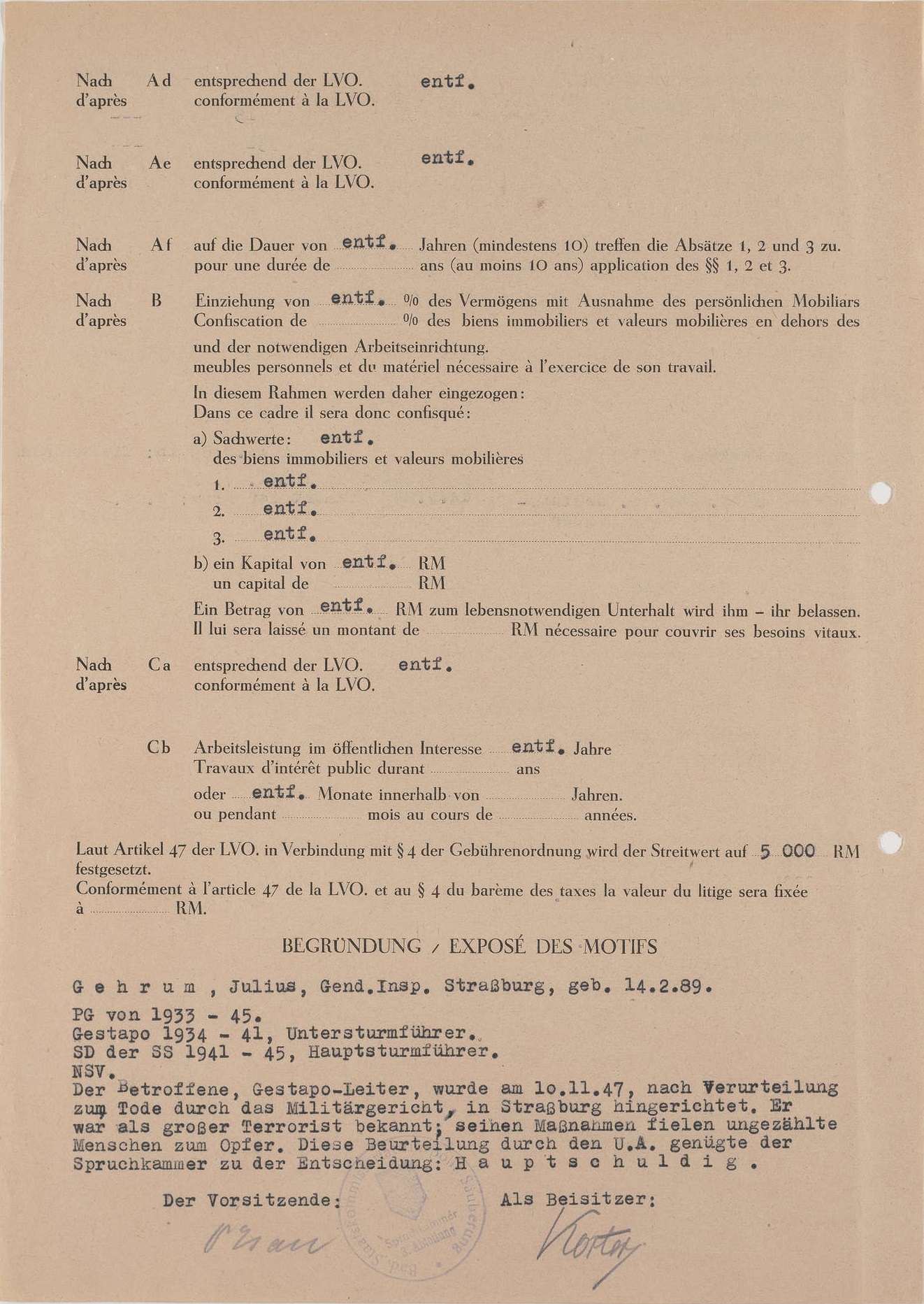 Entscheidung der Spruchkammer Freiburg im politischen Reinigungsverfahren Julius Gehrum, Bild 2