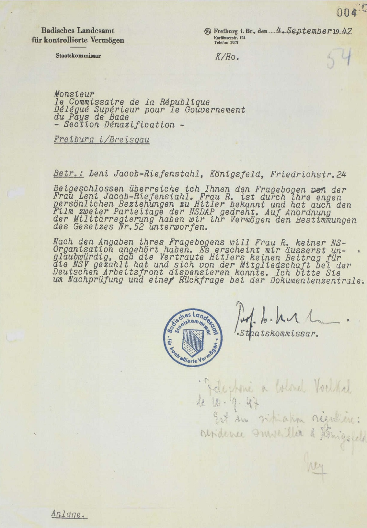 Bitte um weitere Nachprüfung Leni Riefenstahl