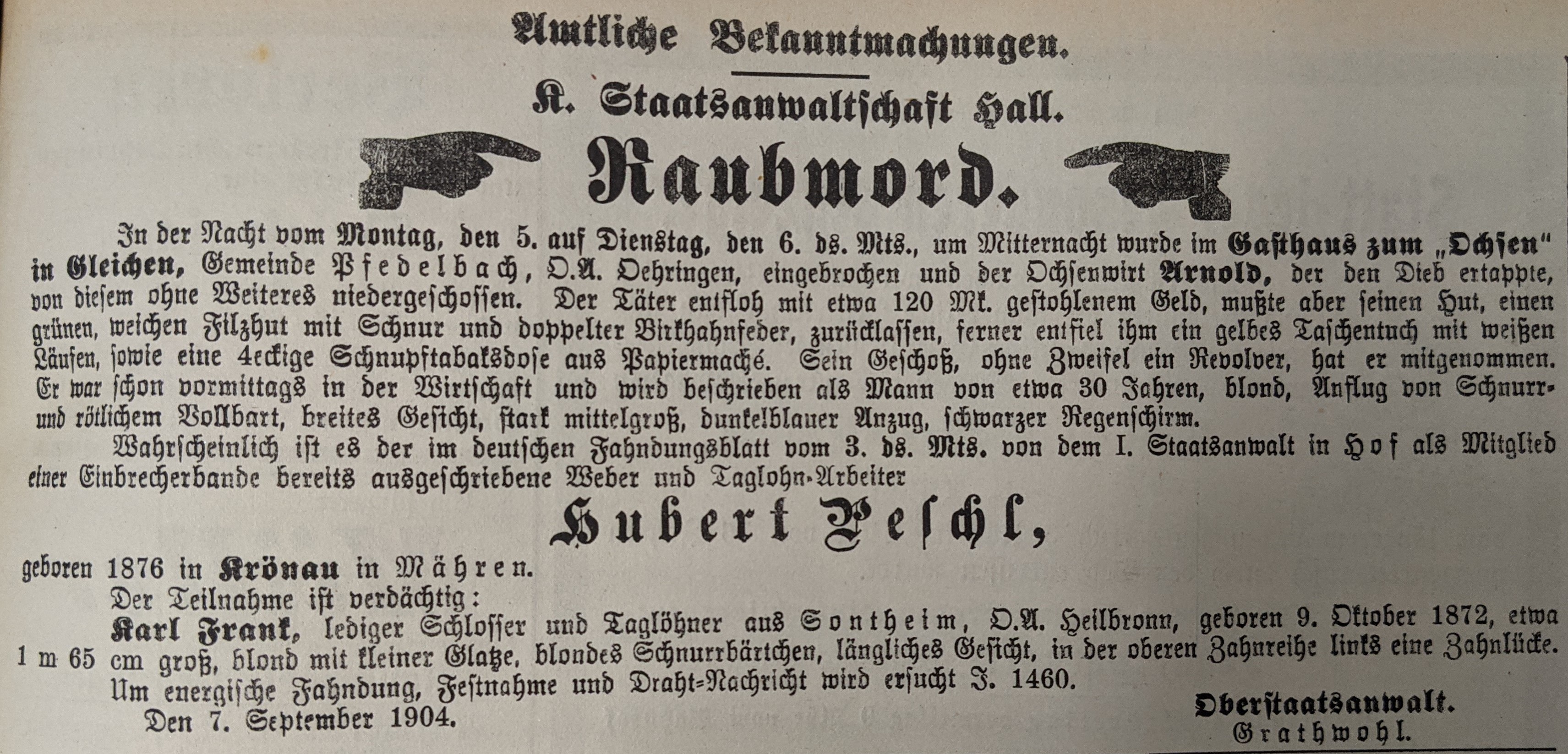 Steckbrief 1904