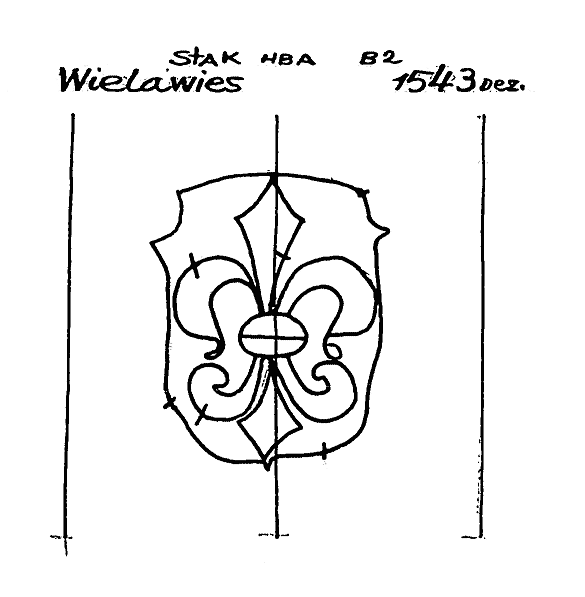 Wasserzeichen &quot;Lilie &ndash;  Im Wappenschild &ndash;  Ohne Beizeichen, Wielawies, 1543&quot;