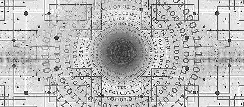Graphik zum FDMLab-Blog: Schwarze und graue Linien sowie in konzentrischen Kreisen angeordnete Nullen und Einsen. 