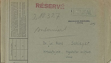 Ausschnitt aus dem Titelblatt der Spruchkammerakte von Hans-Martin Schleyer