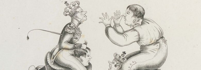 Spottbild, Karikatur Sonst Jetzt aus der Revolution 1848/49; 780x275pix; GLA Karlsruhe J-S Karikaturen 223; Lange Nacht der Demokratie 2026;