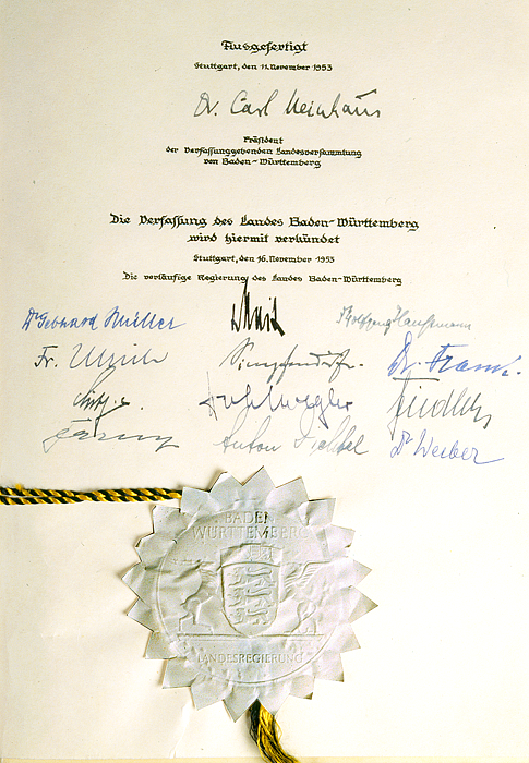 Verfassungsurkunde von Baden-Württemberg. 1953
