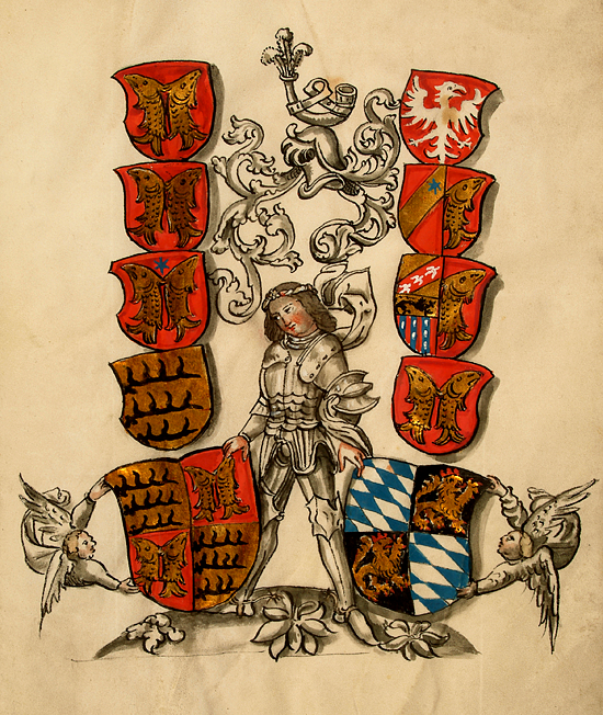 Eberhard im Bart mit Wappen. Bestand G 400 Bü 14, 7r