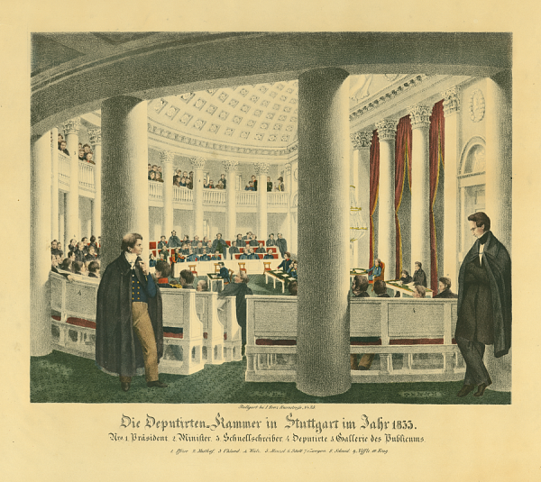Halbmondsaal des Landtags mit Uhland, 1833