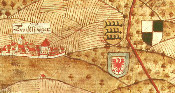 Ausschnitt aus der Hohenzollern-Hechingischen Landkarte (Signatur: Staatsarchiv Sigmaringen K I Z/2 Bl.1) Kartograf: Johann Ulrich Stierlin, Zeugwart und Feldmesser auf Hohentübingen (1660 - nach 1717)