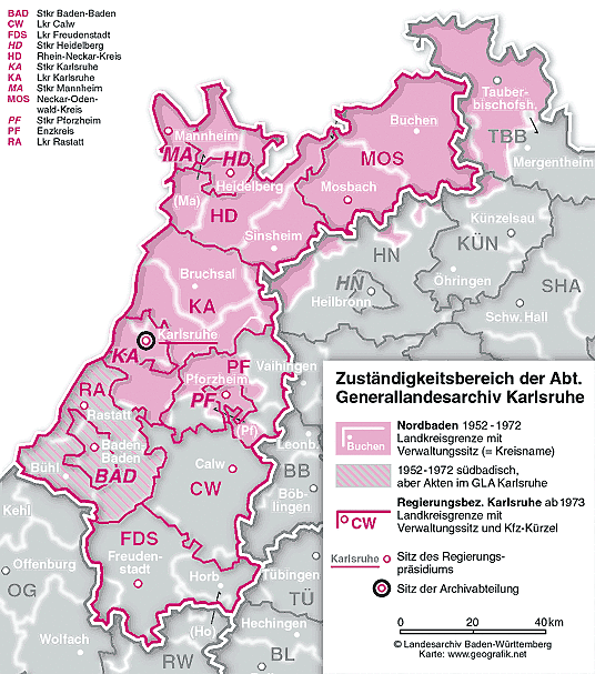 Zuständigkeit des Staatsarchivs Karlsruhe