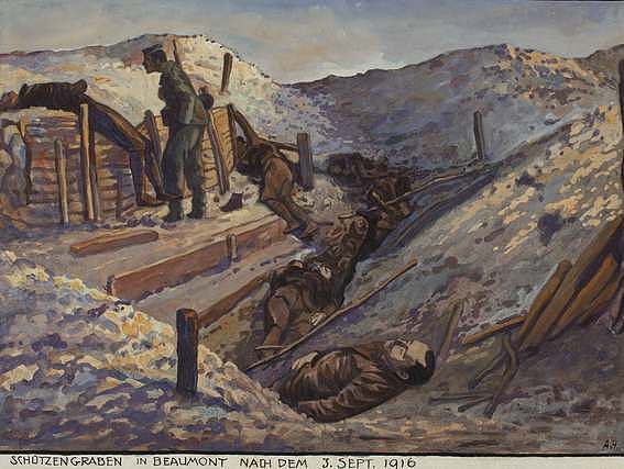 Schützengraben bei Beaumont mit gefallenen englischen Soldaten
