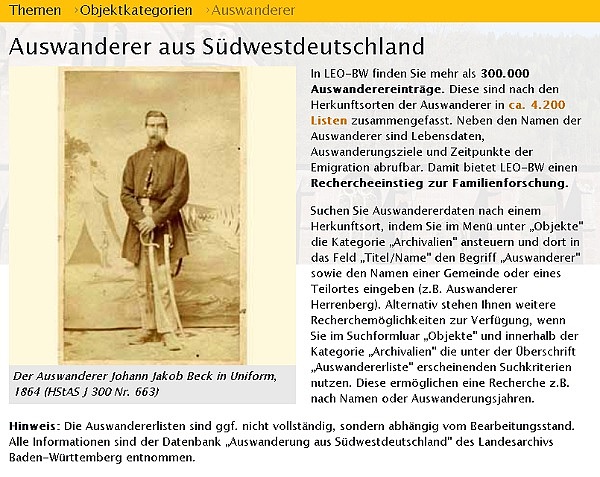 Recherche zu Auswanderung bei LEO-BW