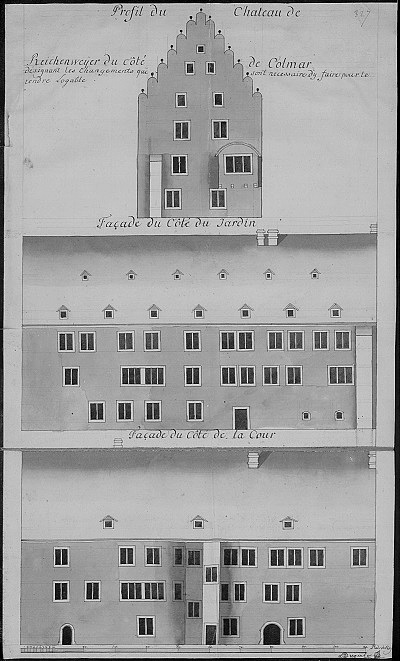 Ein Aufriss des Schlosses von Reichenweier aus dem 18. Jahrhundert