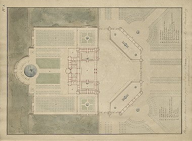 Der Grundriss der Gesamtanlage des von Pierre Fontaine entowrfenen Landhaus Rosenstein von 1819