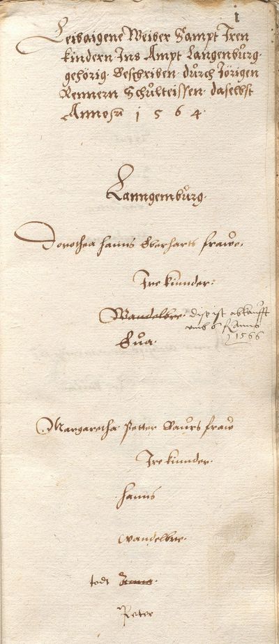 Leibeigenenregister Amt Langenburg, 1564, HZAN La 75 Bü 223